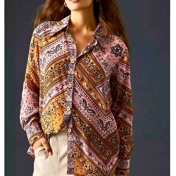 FARM Rio Tops - FARM Rio Paisley Buttondown Long Sleeve Shirt, NEW